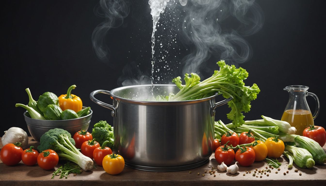 Boiling water with vegetables and pesticides being removed